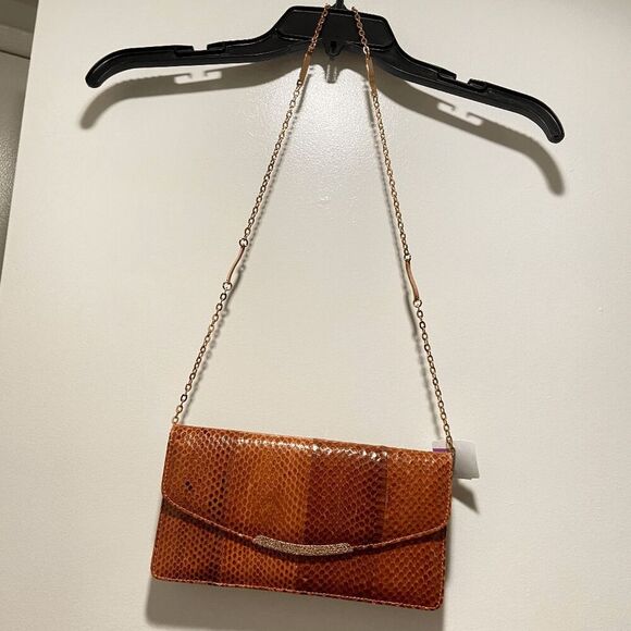 Vintage 1950s Genuine Snake Skin Gold Chain Crossbody Bag Clutch - Picture 3 of 14